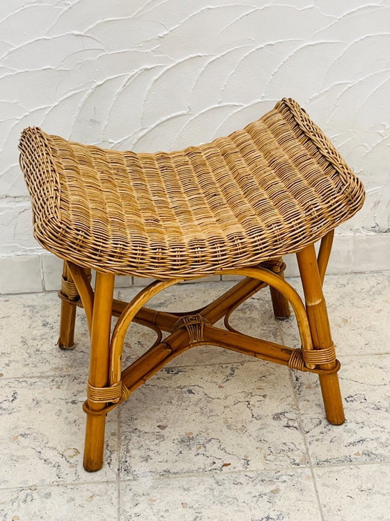 Image 1 of Sgabello curvo vintage in rattan e bambù