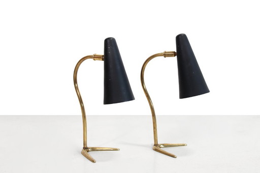 Juego de dos lámparas de noche italianas negras con detalles de latón