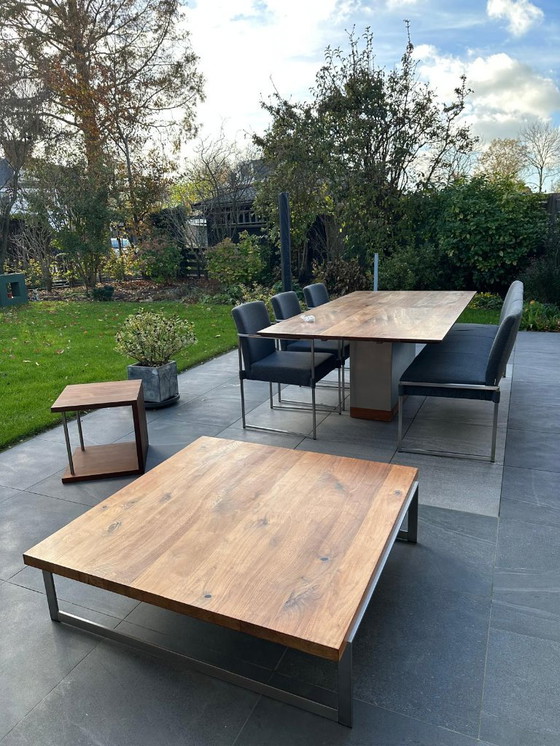 Image 1 of Bert Plantagie Hidden – opgeknapte design eetkamer- en salonset (noten + RVS)