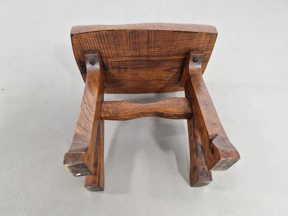 Eiken krukje | Frankrijk jaren 60, Bruin, Rustic (foto 11 van 11)