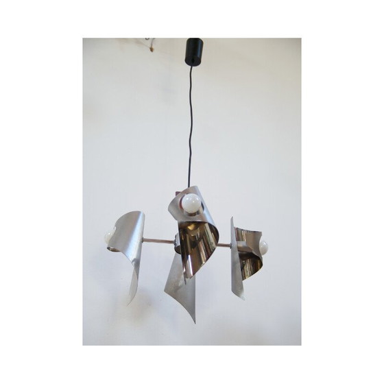 Image 1 of Vintage metal and stainless steel chandelier, 1970