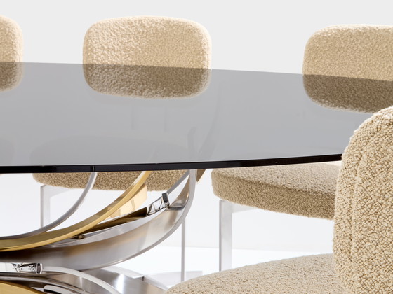 Image 1 of Tavolo da pranzo in acciaio lucidato e ottone Maria Pergay Gerbe 1970