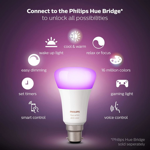 Philips Hue - Ambiance Starter Kit 3X B22 ampoules LED (fonctionne avec Alexa), fibres synthétiques, 9.5 W, 806 lumens ,blanc et