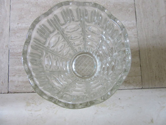 Image 1 of Large Tall Cubist Geometric Art Deco Style Cut Glass Vase  