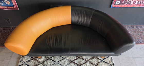 Image 1 of Sofá semicircular de diseño en piel Gelderland negro/naranja