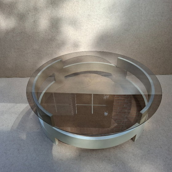 Image 1 of Space Age coffee table with smoked glass and wood, 1960s (sometimes attributed to Gero...)