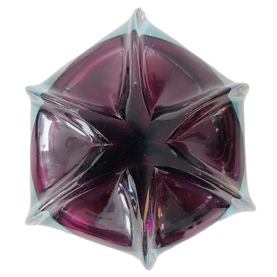 Image 1 of Mid - Century Sommerso organic glass bowl Josef Hospodka Chřibská Sklo blue purple 1950's