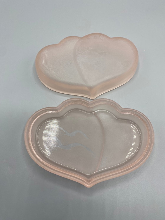 Roze satijnen glazen sieradendoos – meeuwdesign – verweerde hartvorm – Glazen & Karaffen, Glass, Art Deco (photo 4 of 6)