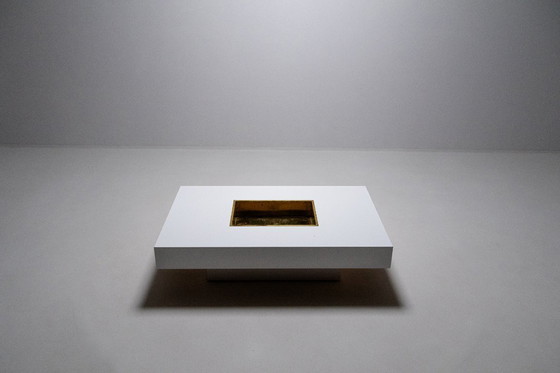 Image 1 of Couchtisch mit integrierter Messingbar von Willy Rizzo, Italien, 1970er Jahre