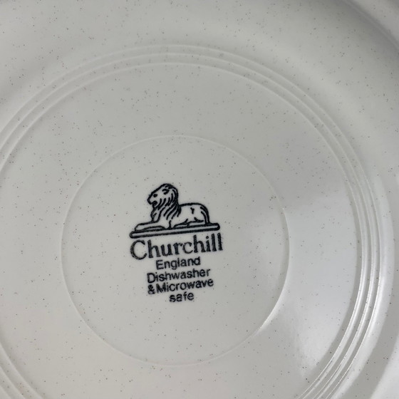 Image 1 of Vintage Churchill England 6 Flat Plate Set – Duck Pattern & Red/Brown Trim, 1980/90