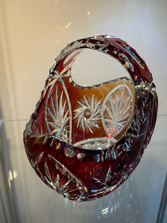 Cesto in Vetro di Cristallo Tagliato Rosso Rubino Boemo Vintage, Bohemia, Accessori da tavola (foto 6 di 15)