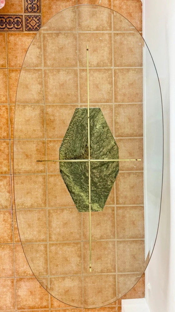 Image 1 of Eettafel in Artedi-stijl van glas en groen marmer