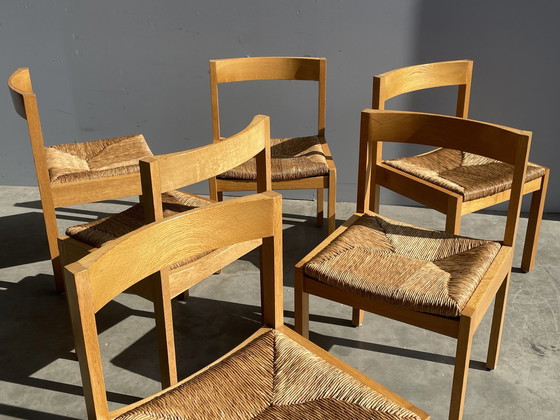Image 1 of Chaises de salle à manger vintage en chêne et osier en DUTCH DESIGN (6) par Gerard Geytenbeek, 1960s