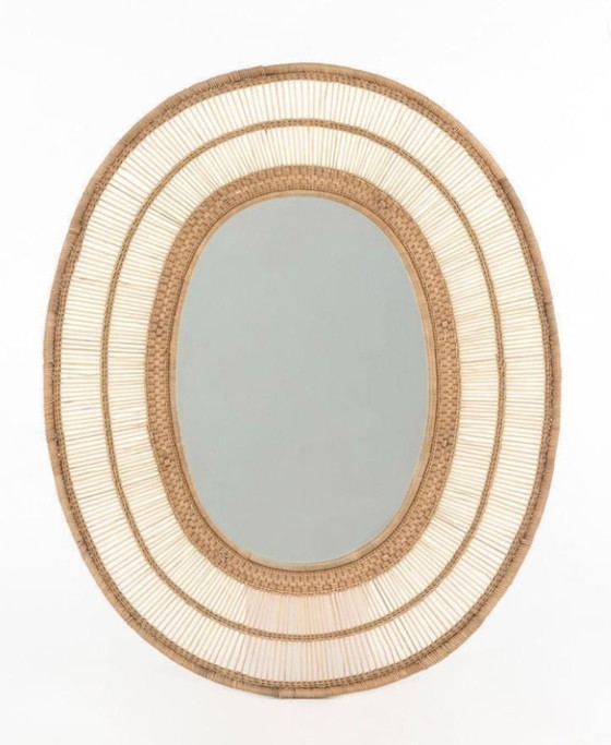 Image 1 of NUOVO specchio ovale in rattan fatto a mano di design