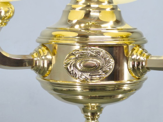 Image 1 of Neoclassical Art Deco Brass Chandelier, Czechoslovakia, 1930s
