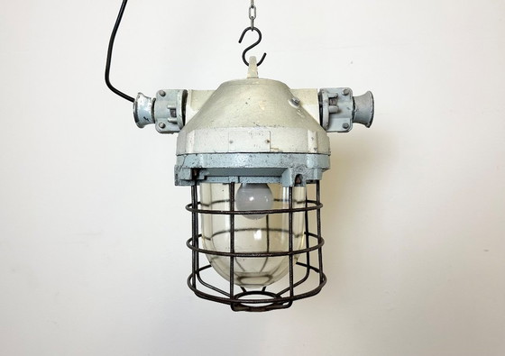 Image 1 of Industrial Bunker Ceiling Light with Iron Cage from Elektrosvit, 1970s