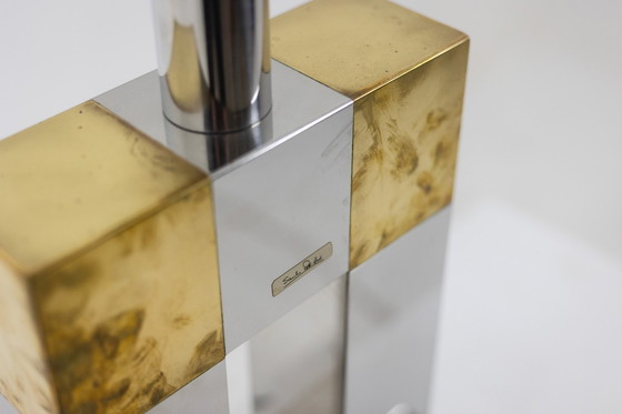 Image 1 of Geometrische lamp van zilver en goud metaal, 1970