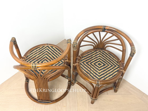 Image 1 of Vintage rotan bistroset, tafel met twee stoelen