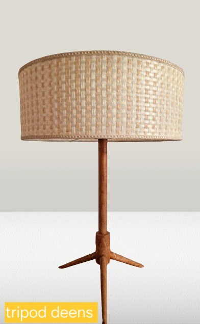 Vintage Danish Tripod Teak Table Lamp – tafellampen, Textile, Wood