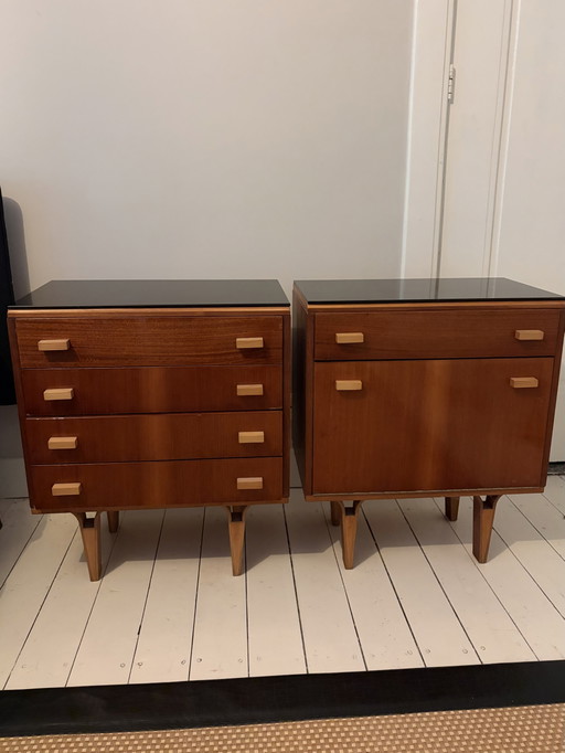 Frantisek Mezulanik / Vintage Nightstands – nachtkastjes, Glass, Wood
