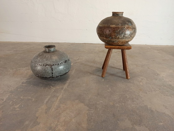 Image 1 of 2 X vintage metal jugs vases