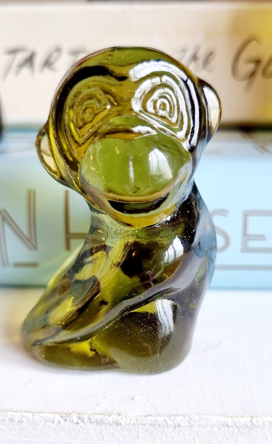 Image 1 of Vintage groen glazen apenbeeldje set van 4