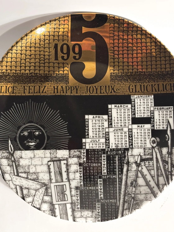 Fornasetti 1995 Ceramic Calendar Plate, Decorative Objects, Porcelain, Surrealism (photo 9 of 10)