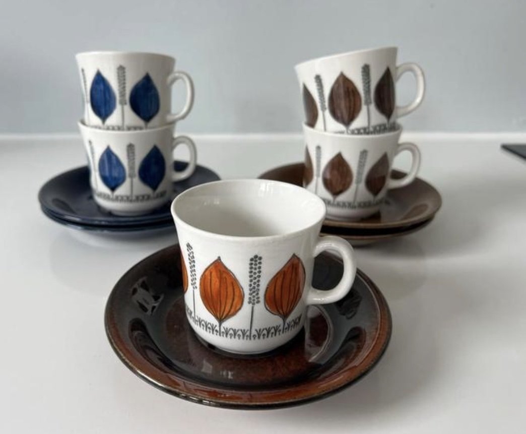 Gefle/UpsalaEkeby＊ATLANTICA＊・* 5x Upsala Ekeby Gefle Groblad cup and saucer vintage rare