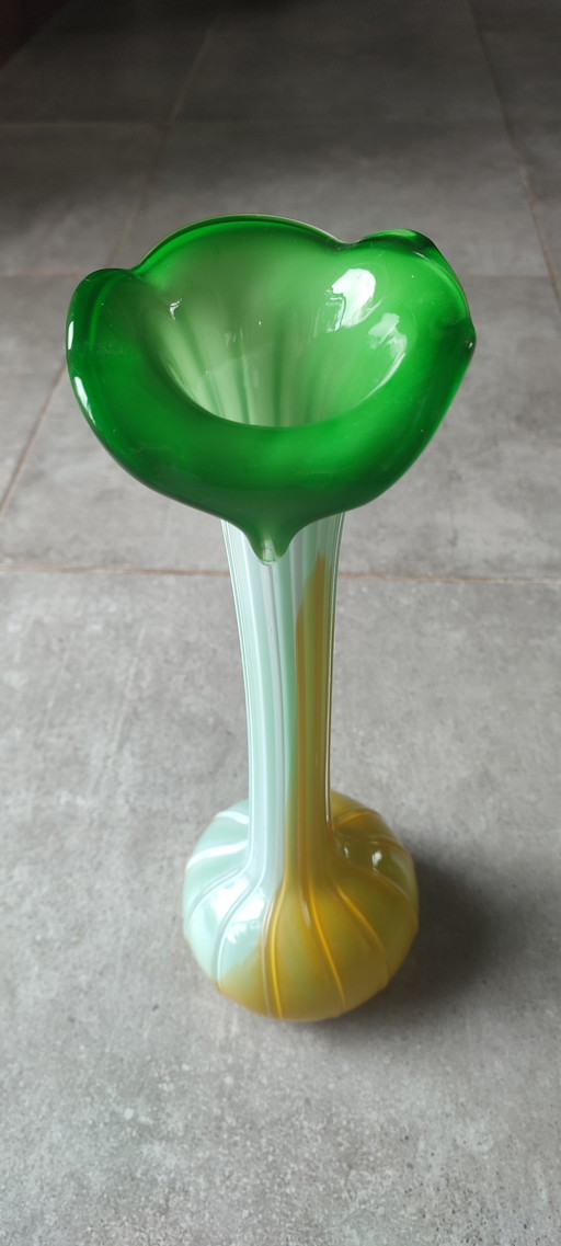 Large blown glass vase, artistic glassware from the 1970s.