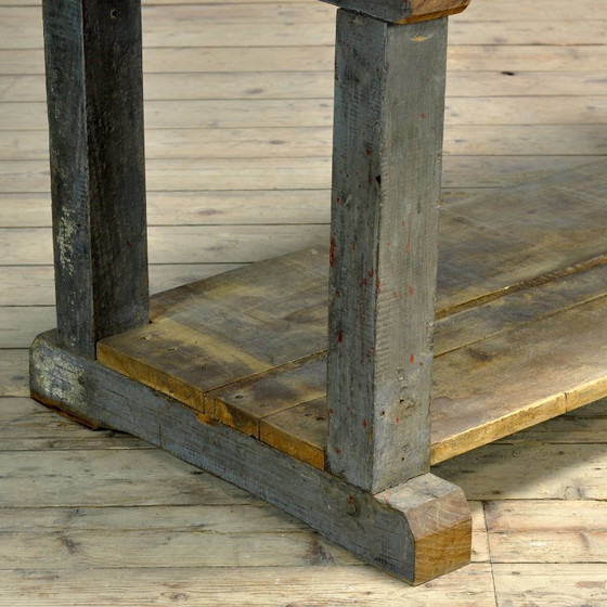 Image 1 of Industriële eikenhouten werktafel, circa 1950