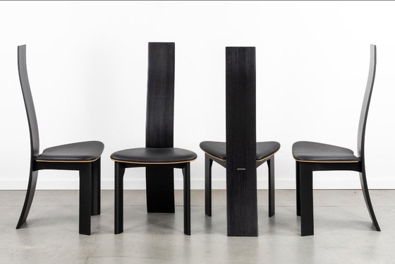 Set of Four 'Iris' Dining Chairs by Van Den Berghe Pauvers – Leather, Metal (photo 3 of 5)