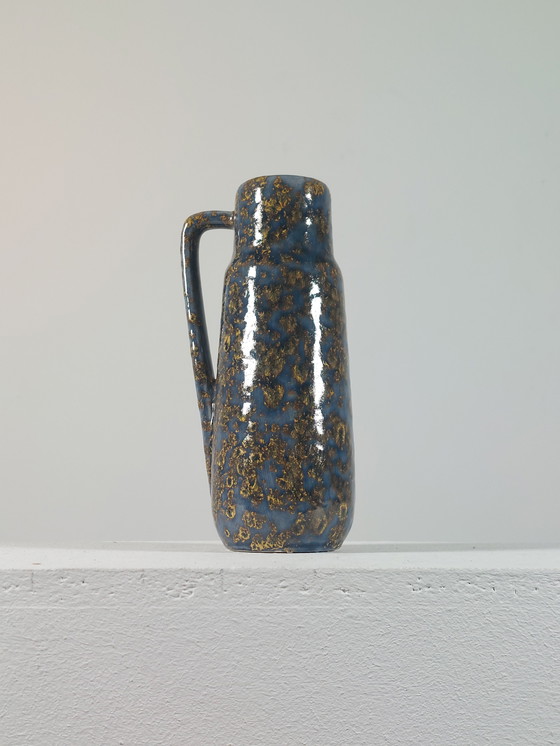 Image 1 of Gray golden vintage mid century studio ceramic handle vase West Germany