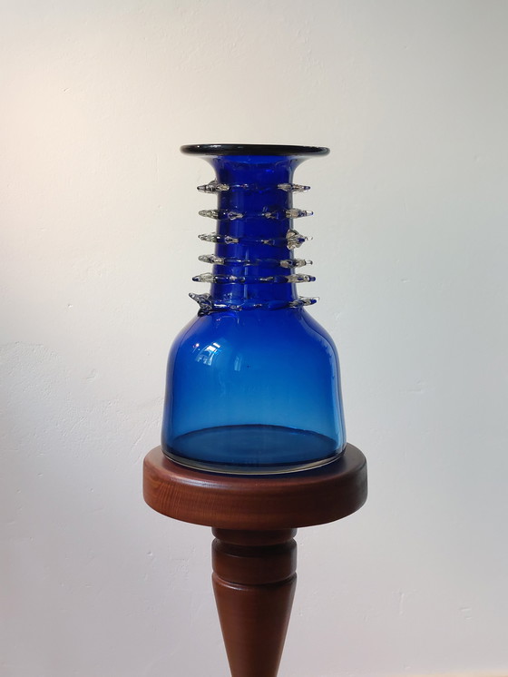 Image 1 of Exceptional blue vintage art glass vase, Lviv, Ukraine