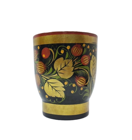 Image 1 of Coupe en bois russe Khokhloma en âge de conservation – Art populaire peint à la main