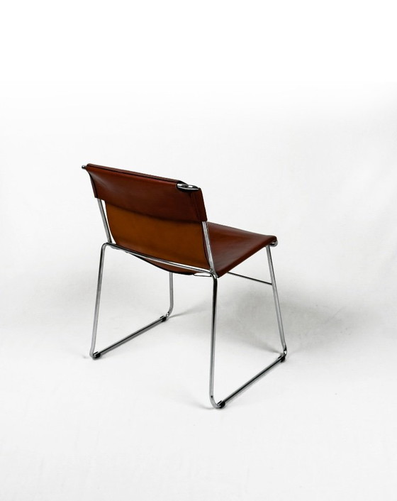 Image 1 of 4x vintage modernistische Italiaanse buisvormige chromen en leren stoelen, jaren 70