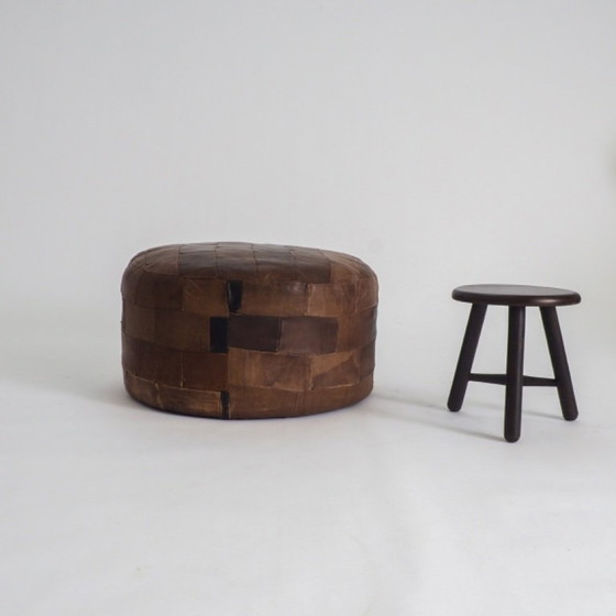 Image 1 of Vintage Leather Patchwork Pouf