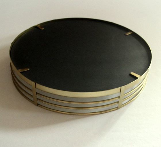 Image 1 of Elegant rond dienblad - spiegel dienblad - messing/glas - vintage