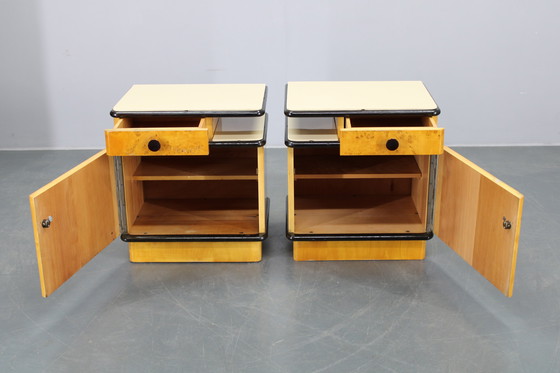 Image 1 of 1950s Pair of Bedside Tables/Nightstands in Birch Finish, Czechoslovakia