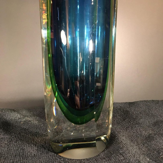 Blaue und grüne Sommerso Murano Glasvase von Flavio Poli für Murano, 1960er Jahre – Arte, Vasen, Crystal (photo 4 of 13)