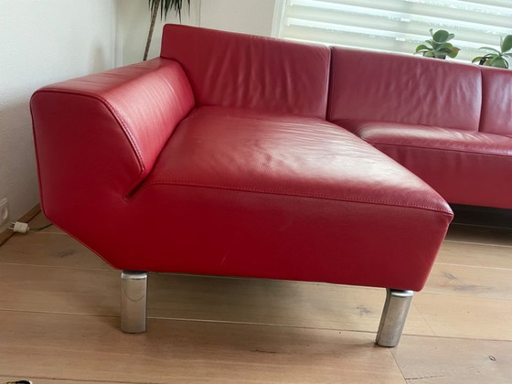 Image 1 of Red leather corner sofa Design in stock/Pode/Bloq. Has been sat on, but no scratches or damage. First owner.