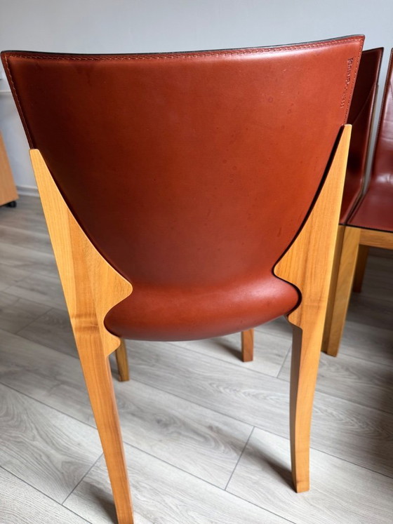 Image 1 of Original Matteo Grassi designer chairs in rare cognac leather – set of 8 in