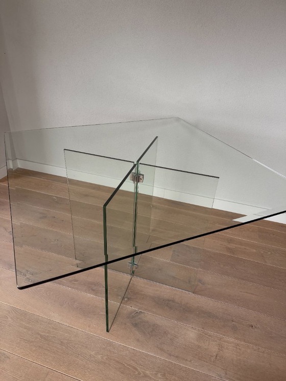 Image 1 of Glass dining table "Leon Rosen" style with facet cut edge.