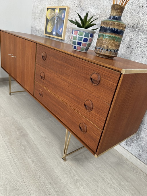 Midcentury teak sideboard chest of drawers brass Fristho, 50s 60s – dressoirs, Wood (photo 2 of 15)