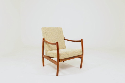 Mid-century modern design fauteuil, groene nevel gebogen hout, 1960