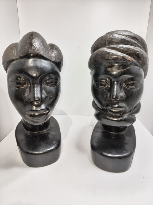 African Makonde Sculpture Busts 38 cm high