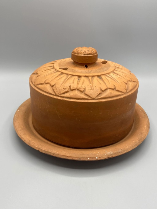 Mantequera antigua de terracota – Diseño botánico – Circa 1900 – servies