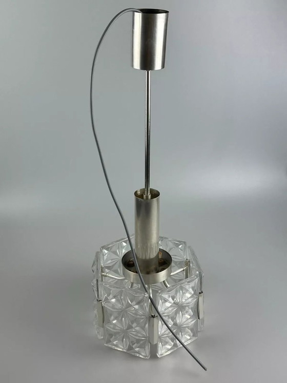 Image 1 of Lampadario da soffitto anni '60 anni '70 Hillebrand Leuchten Germany vetro metallo