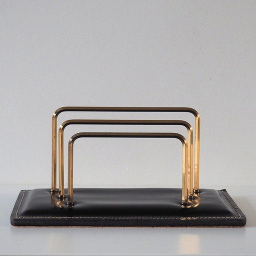 1950S Brass And Skai Leather Desk Letter Holder