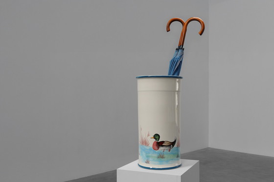 Image 1 of Mid-century ceramic umbrella stand with painted decorations, Italy 1950s