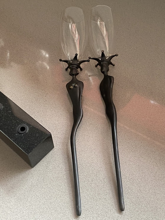 Image 1 of 2x champagneflutes op bronzen steel. Arti Hove